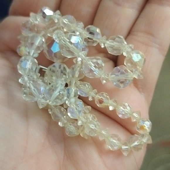 Vtg. Germany Faceted AB Glass Single Strand "18 Necklace - Picture 6 of 8